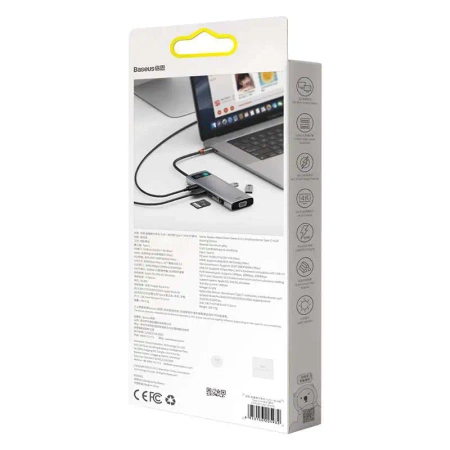 Hub 9w1 Baseus Metal Gleam Series USB-C do 3x USB 3.0 + HDMI + USB-C PD + Ethernet RJ45 + microSD/SD + VGA